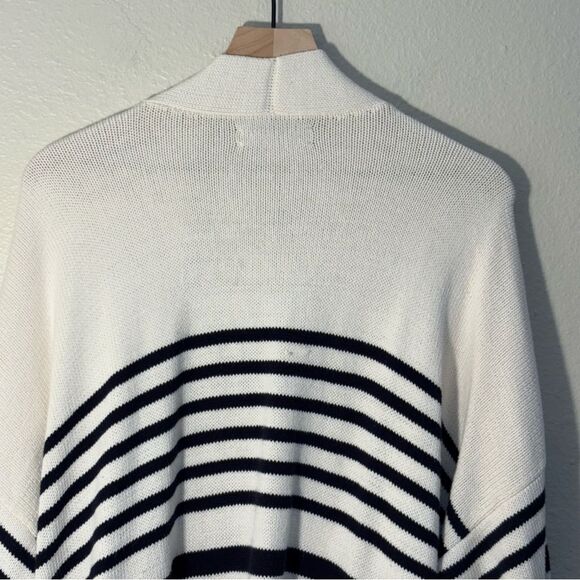 LOFT Cardigan White Navy Blue Striped Women’s XXL Open Front Pockets - Picture 7 of 13